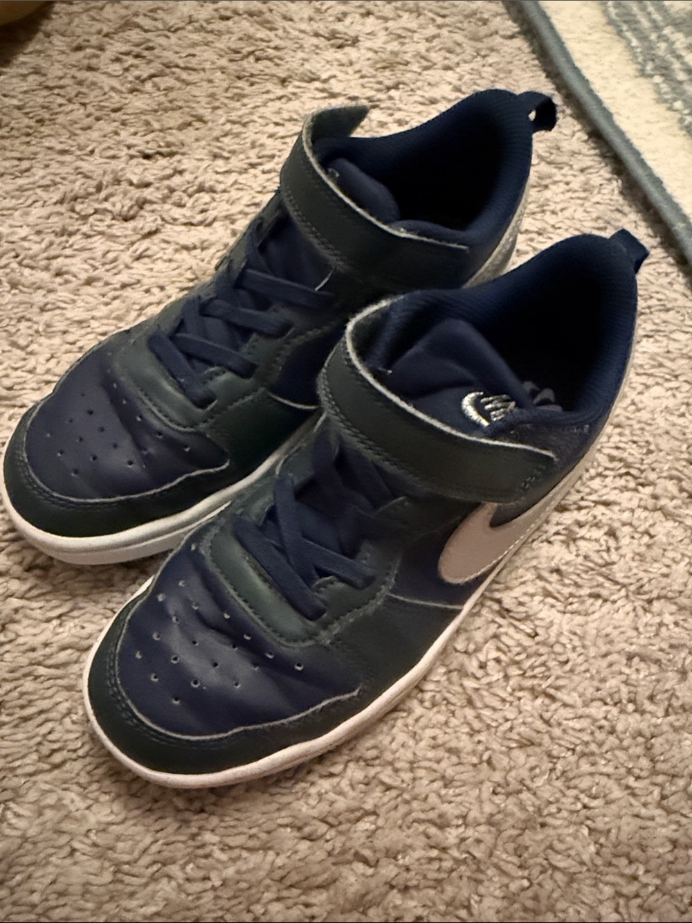 Nike Kids Navy and White High-Top Sneakers with Hook-and-Loop Strap
